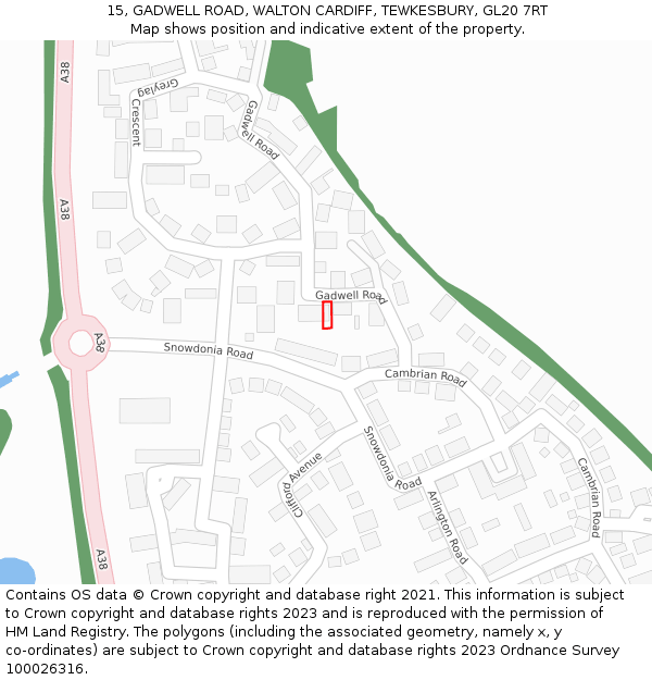 15, GADWELL ROAD, WALTON CARDIFF, TEWKESBURY, GL20 7RT: Location map and indicative extent of plot