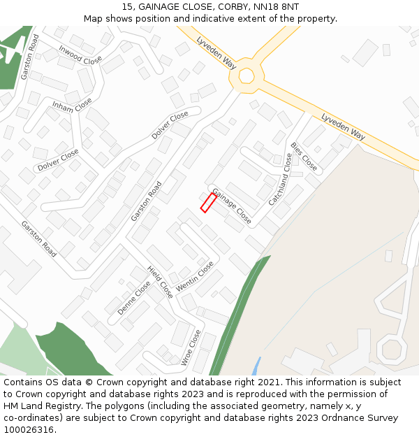 15, GAINAGE CLOSE, CORBY, NN18 8NT: Location map and indicative extent of plot
