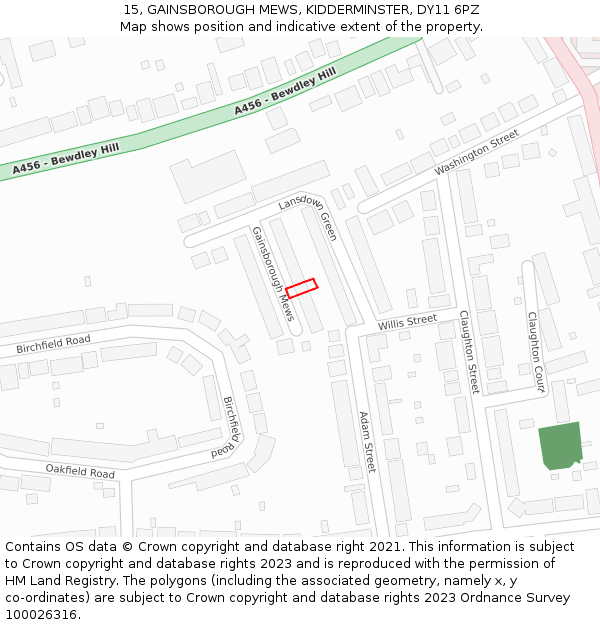 15, GAINSBOROUGH MEWS, KIDDERMINSTER, DY11 6PZ: Location map and indicative extent of plot
