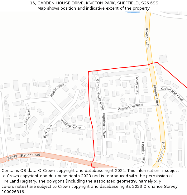 15, GARDEN HOUSE DRIVE, KIVETON PARK, SHEFFIELD, S26 6SS: Location map and indicative extent of plot
