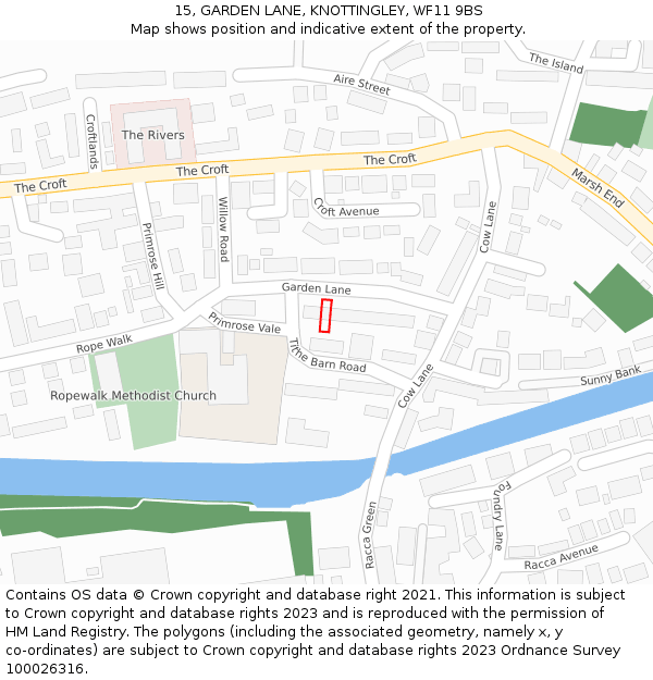 15, GARDEN LANE, KNOTTINGLEY, WF11 9BS: Location map and indicative extent of plot