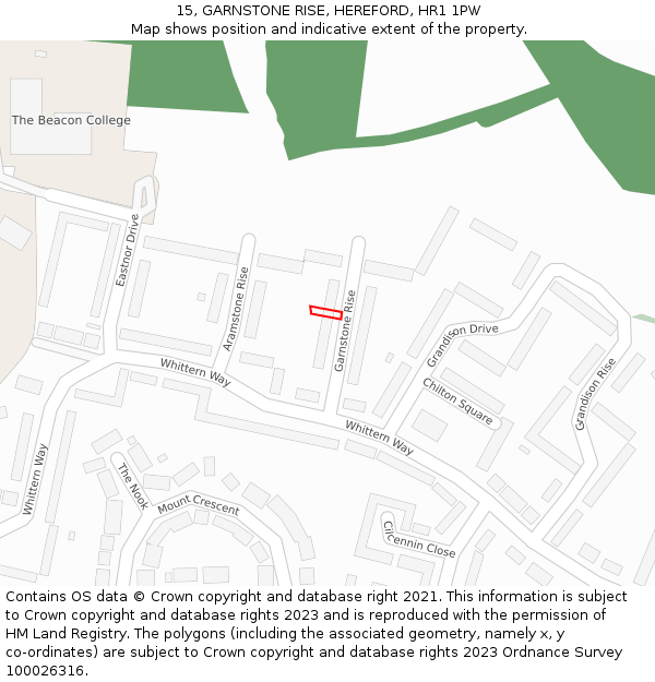 15, GARNSTONE RISE, HEREFORD, HR1 1PW: Location map and indicative extent of plot