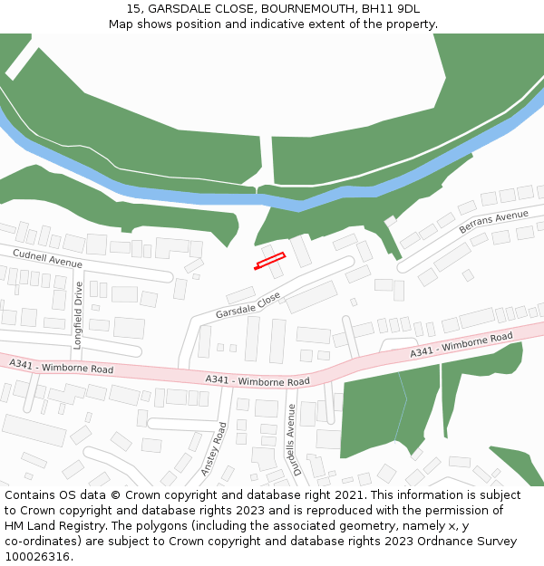 15, GARSDALE CLOSE, BOURNEMOUTH, BH11 9DL: Location map and indicative extent of plot