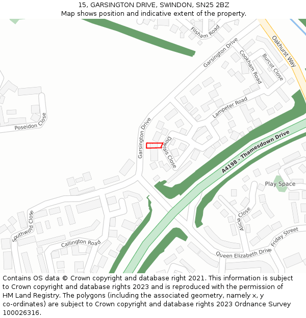 15, GARSINGTON DRIVE, SWINDON, SN25 2BZ: Location map and indicative extent of plot