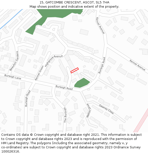 15, GATCOMBE CRESCENT, ASCOT, SL5 7HA: Location map and indicative extent of plot