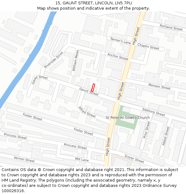 15, GAUNT STREET, LINCOLN, LN5 7PU: Location map and indicative extent of plot
