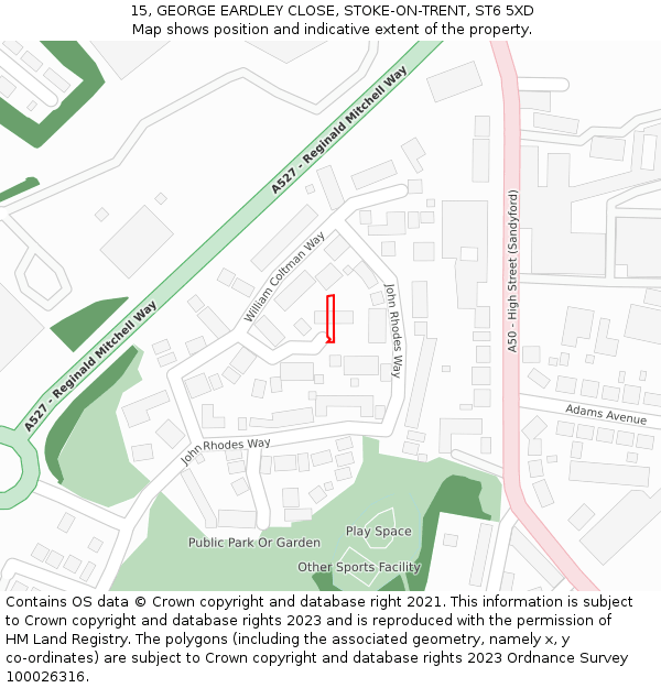15, GEORGE EARDLEY CLOSE, STOKE-ON-TRENT, ST6 5XD: Location map and indicative extent of plot