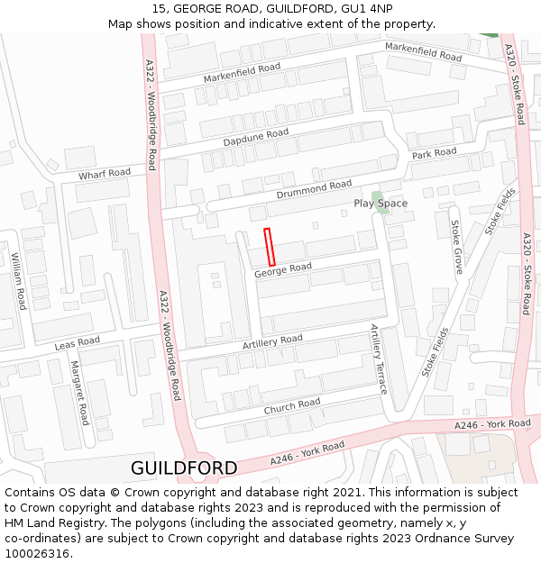 15, GEORGE ROAD, GUILDFORD, GU1 4NP: Location map and indicative extent of plot