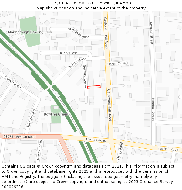15, GERALDS AVENUE, IPSWICH, IP4 5AB: Location map and indicative extent of plot