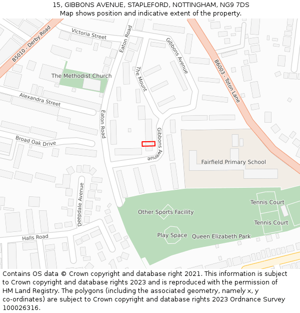 15, GIBBONS AVENUE, STAPLEFORD, NOTTINGHAM, NG9 7DS: Location map and indicative extent of plot