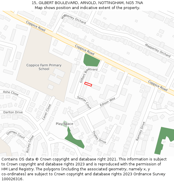 15, GILBERT BOULEVARD, ARNOLD, NOTTINGHAM, NG5 7NA: Location map and indicative extent of plot