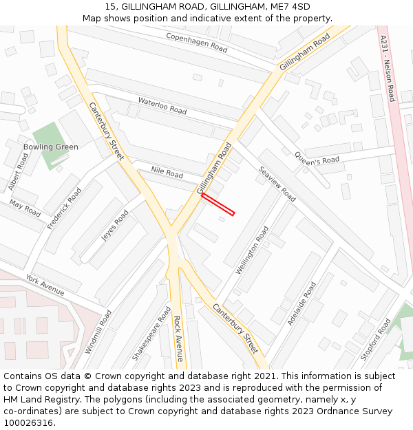 15, GILLINGHAM ROAD, GILLINGHAM, ME7 4SD: Location map and indicative extent of plot