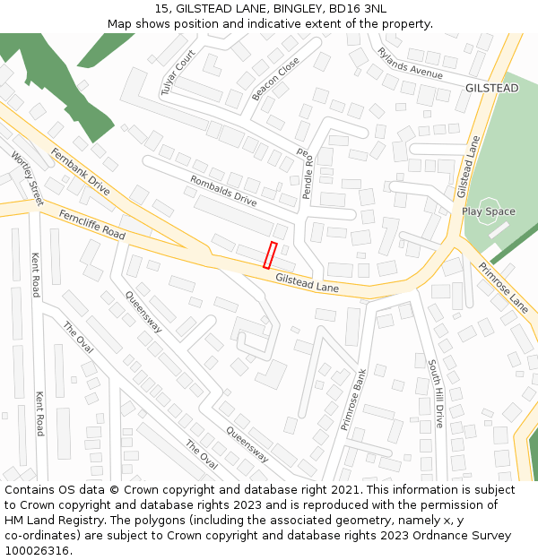 15, GILSTEAD LANE, BINGLEY, BD16 3NL: Location map and indicative extent of plot