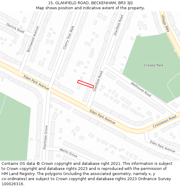 15, GLANFIELD ROAD, BECKENHAM, BR3 3JS: Location map and indicative extent of plot