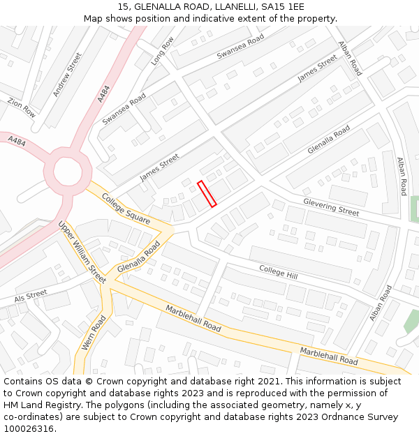 15, GLENALLA ROAD, LLANELLI, SA15 1EE: Location map and indicative extent of plot
