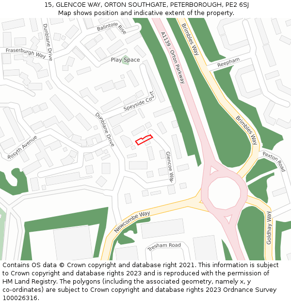 15, GLENCOE WAY, ORTON SOUTHGATE, PETERBOROUGH, PE2 6SJ: Location map and indicative extent of plot