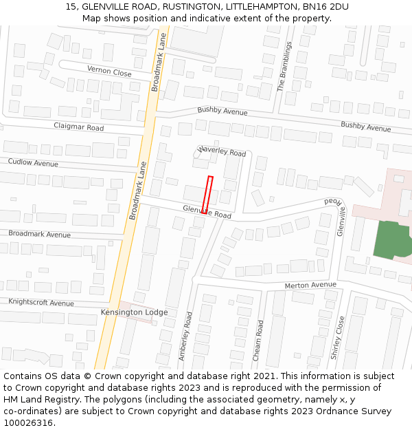 15, GLENVILLE ROAD, RUSTINGTON, LITTLEHAMPTON, BN16 2DU: Location map and indicative extent of plot