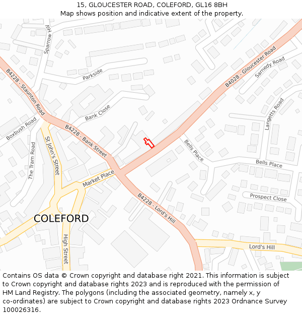 15, GLOUCESTER ROAD, COLEFORD, GL16 8BH: Location map and indicative extent of plot