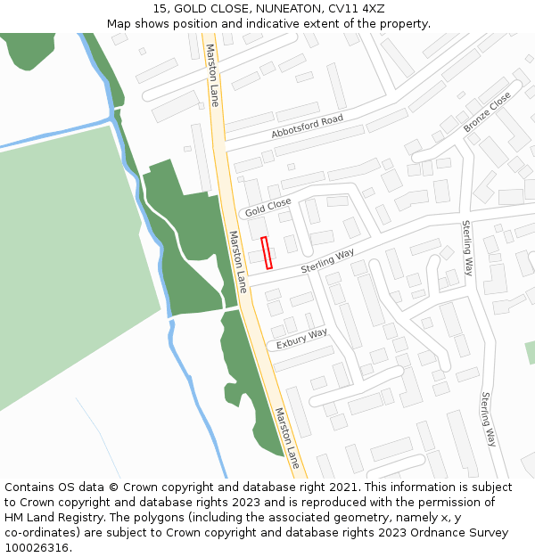 15, GOLD CLOSE, NUNEATON, CV11 4XZ: Location map and indicative extent of plot