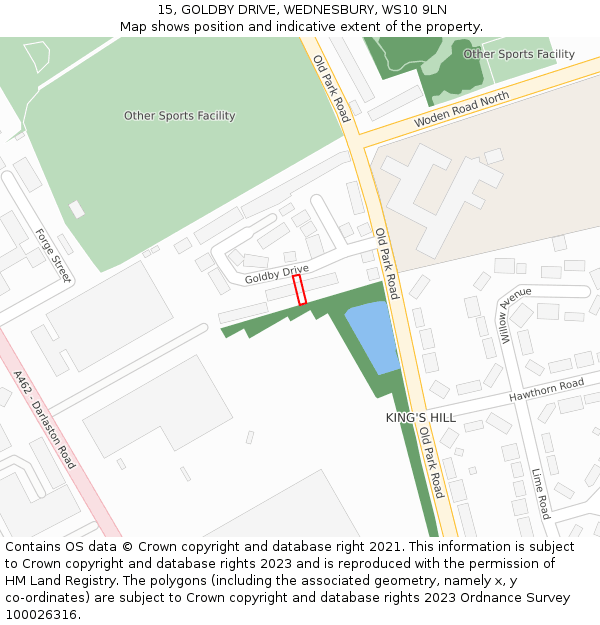 15, GOLDBY DRIVE, WEDNESBURY, WS10 9LN: Location map and indicative extent of plot