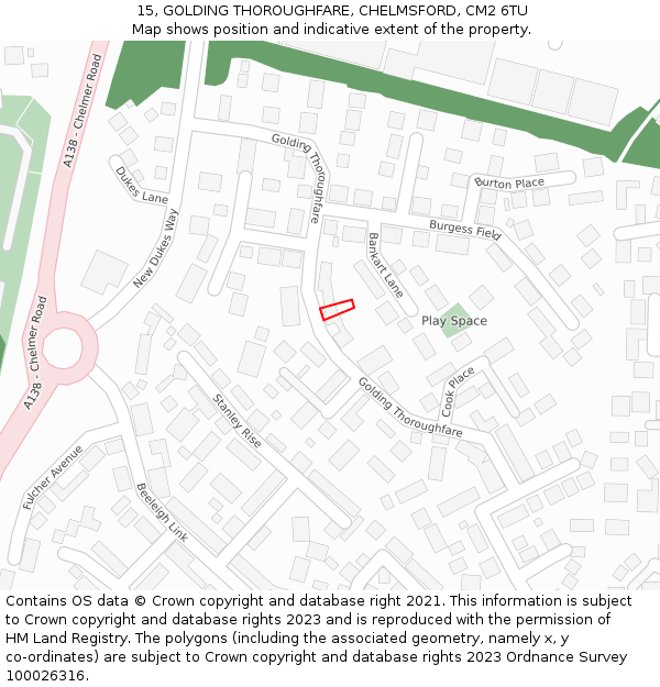 15, GOLDING THOROUGHFARE, CHELMSFORD, CM2 6TU: Location map and indicative extent of plot
