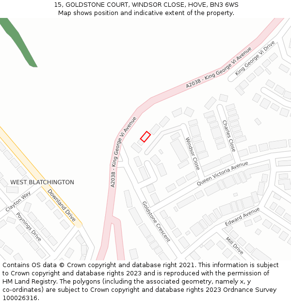 15, GOLDSTONE COURT, WINDSOR CLOSE, HOVE, BN3 6WS: Location map and indicative extent of plot