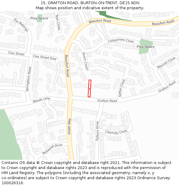 15, GRAFTON ROAD, BURTON-ON-TRENT, DE15 9DN: Location map and indicative extent of plot