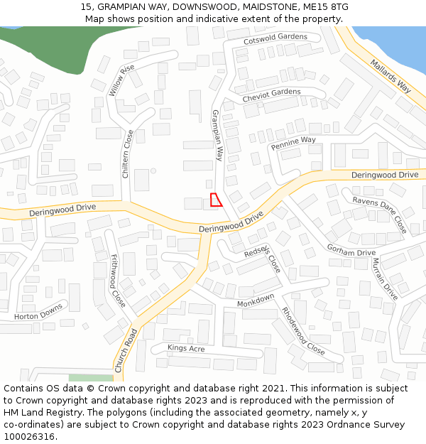 15, GRAMPIAN WAY, DOWNSWOOD, MAIDSTONE, ME15 8TG: Location map and indicative extent of plot