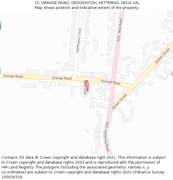 15, GRANGE ROAD, GEDDINGTON, KETTERING, NN14 1AL: Location map and indicative extent of plot