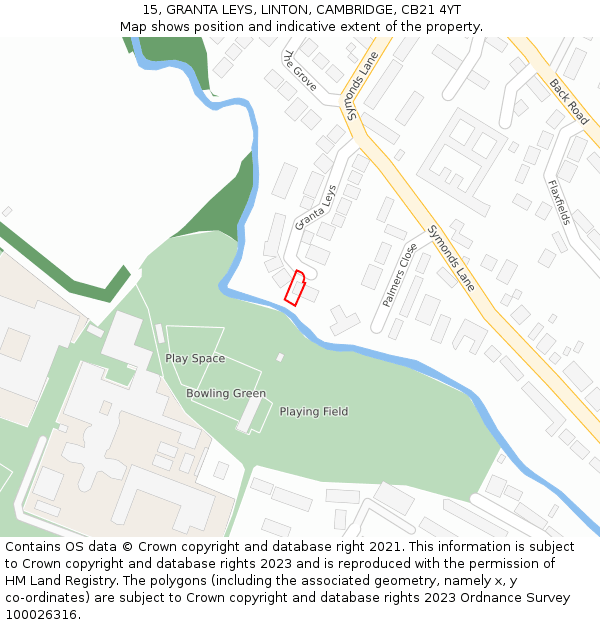 15, GRANTA LEYS, LINTON, CAMBRIDGE, CB21 4YT: Location map and indicative extent of plot