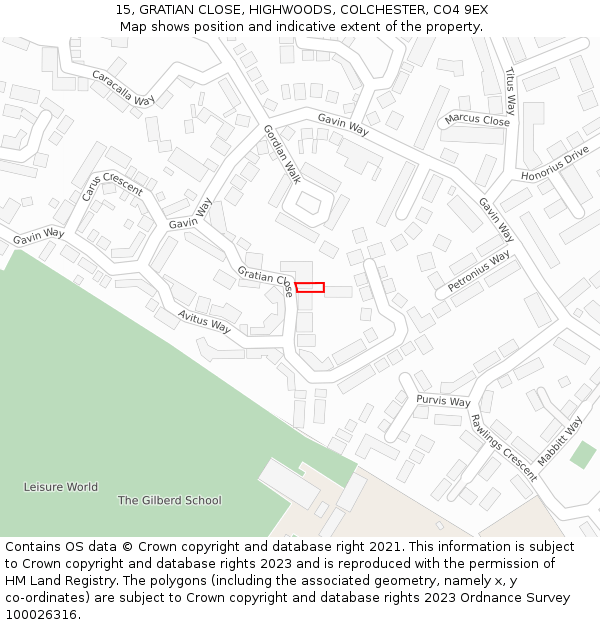 15, GRATIAN CLOSE, HIGHWOODS, COLCHESTER, CO4 9EX: Location map and indicative extent of plot