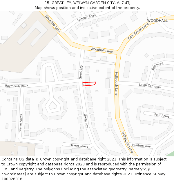 15, GREAT LEY, WELWYN GARDEN CITY, AL7 4TJ: Location map and indicative extent of plot