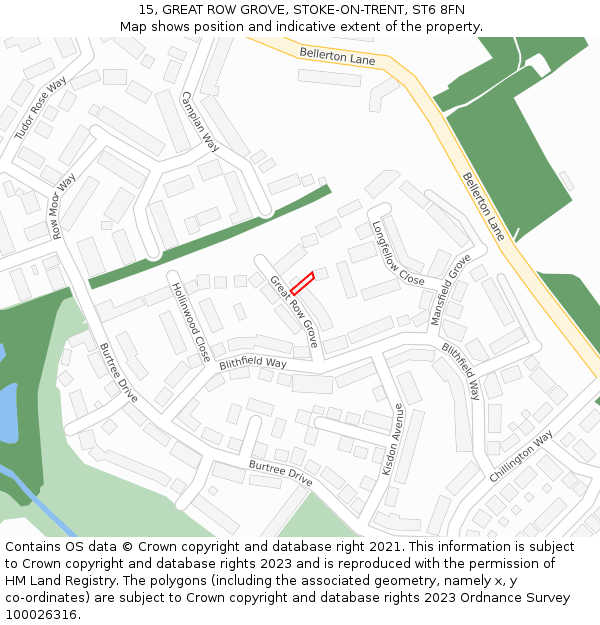 15, GREAT ROW GROVE, STOKE-ON-TRENT, ST6 8FN: Location map and indicative extent of plot