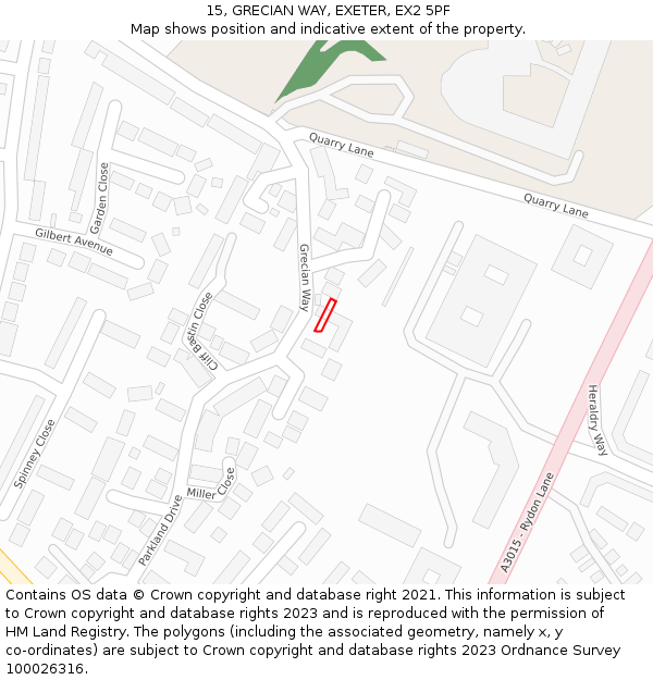 15, GRECIAN WAY, EXETER, EX2 5PF: Location map and indicative extent of plot