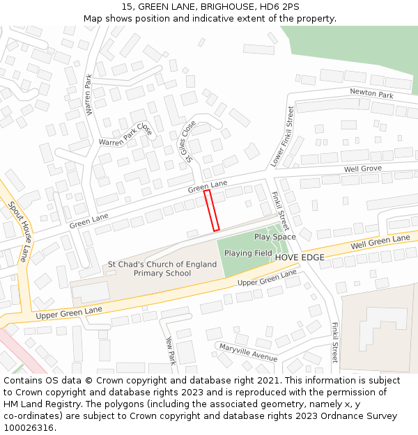 15, GREEN LANE, BRIGHOUSE, HD6 2PS: Location map and indicative extent of plot
