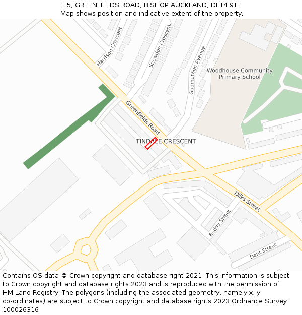 15, GREENFIELDS ROAD, BISHOP AUCKLAND, DL14 9TE: Location map and indicative extent of plot