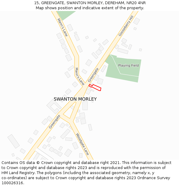 15, GREENGATE, SWANTON MORLEY, DEREHAM, NR20 4NR: Location map and indicative extent of plot