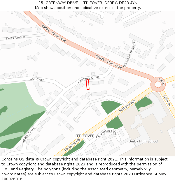 15, GREENWAY DRIVE, LITTLEOVER, DERBY, DE23 4YN: Location map and indicative extent of plot