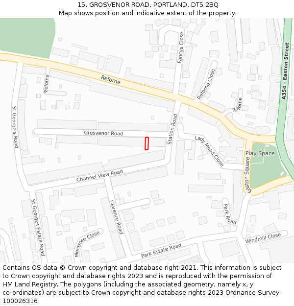 15, GROSVENOR ROAD, PORTLAND, DT5 2BQ: Location map and indicative extent of plot