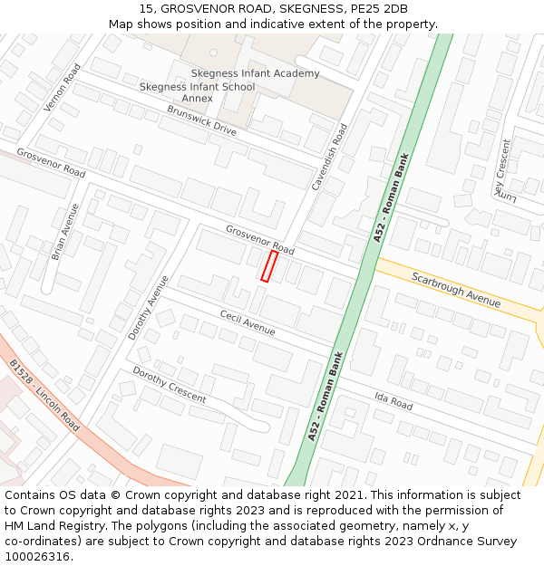 15, GROSVENOR ROAD, SKEGNESS, PE25 2DB: Location map and indicative extent of plot