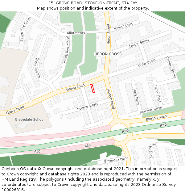 15, GROVE ROAD, STOKE-ON-TRENT, ST4 3AY: Location map and indicative extent of plot