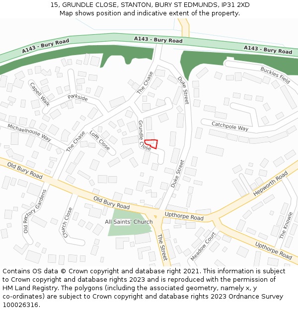 15, GRUNDLE CLOSE, STANTON, BURY ST EDMUNDS, IP31 2XD: Location map and indicative extent of plot