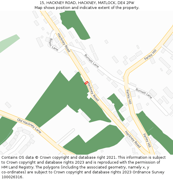 15, HACKNEY ROAD, HACKNEY, MATLOCK, DE4 2PW: Location map and indicative extent of plot