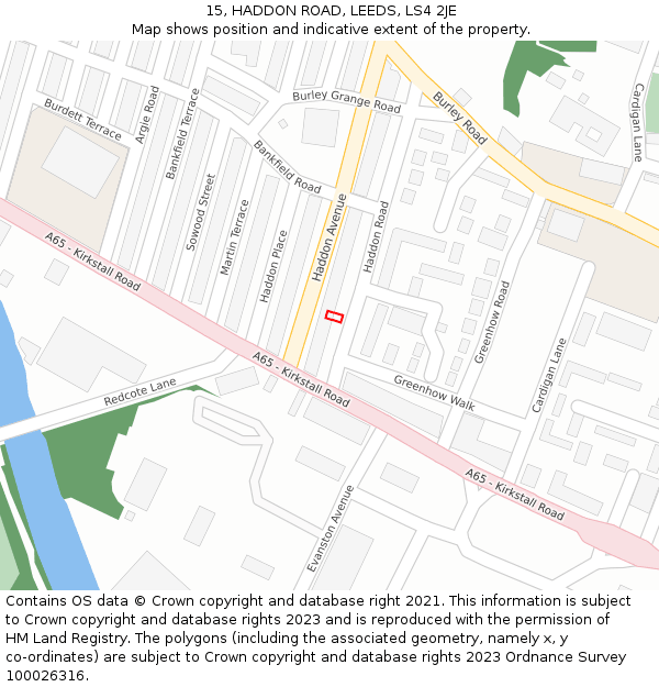 15, HADDON ROAD, LEEDS, LS4 2JE: Location map and indicative extent of plot