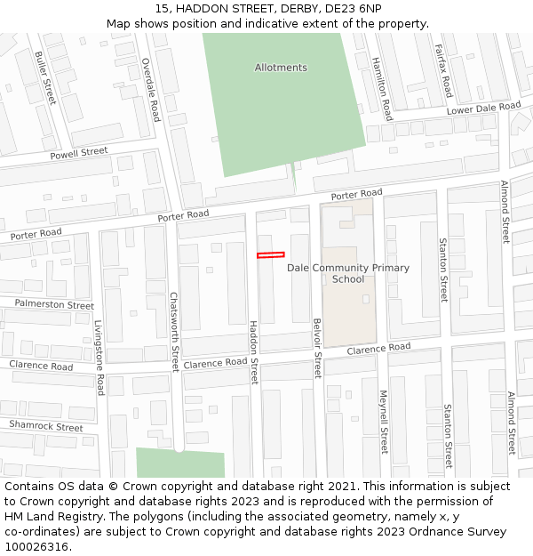 15, HADDON STREET, DERBY, DE23 6NP: Location map and indicative extent of plot