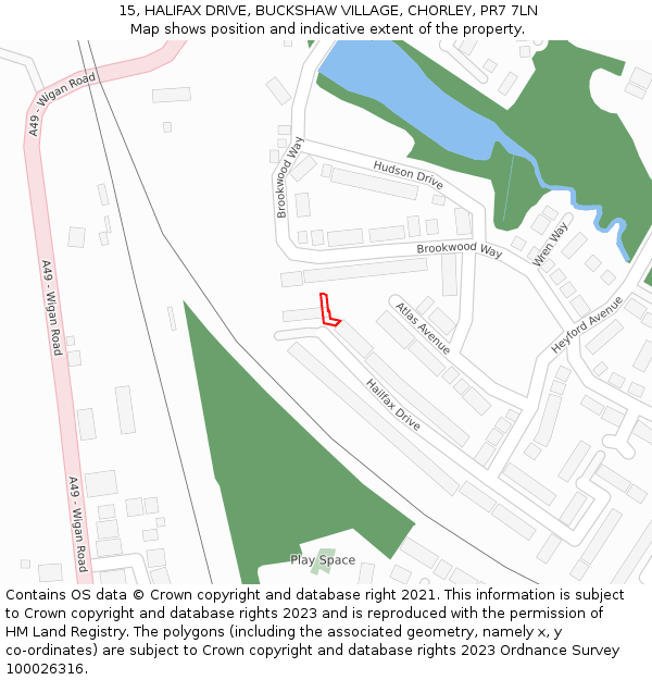 15, HALIFAX DRIVE, BUCKSHAW VILLAGE, CHORLEY, PR7 7LN: Location map and indicative extent of plot
