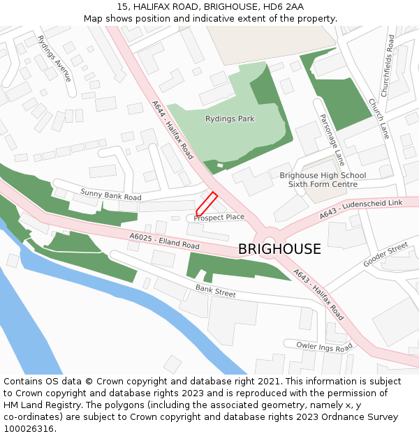 15, HALIFAX ROAD, BRIGHOUSE, HD6 2AA: Location map and indicative extent of plot