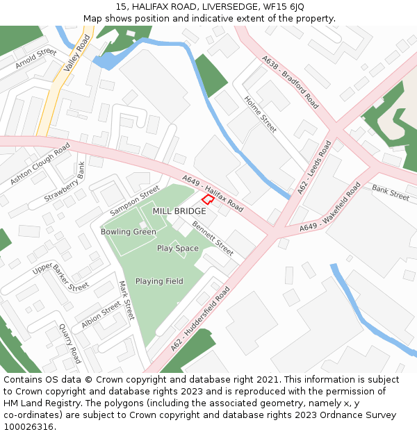 15, HALIFAX ROAD, LIVERSEDGE, WF15 6JQ: Location map and indicative extent of plot