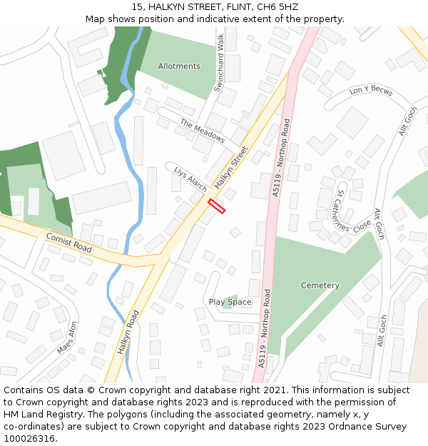 15, HALKYN STREET, FLINT, CH6 5HZ: Location map and indicative extent of plot
