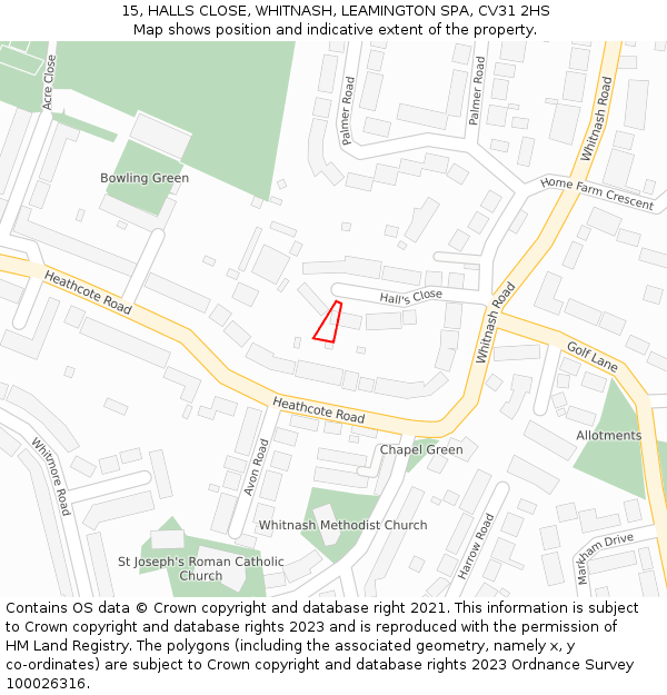 15, HALLS CLOSE, WHITNASH, LEAMINGTON SPA, CV31 2HS: Location map and indicative extent of plot